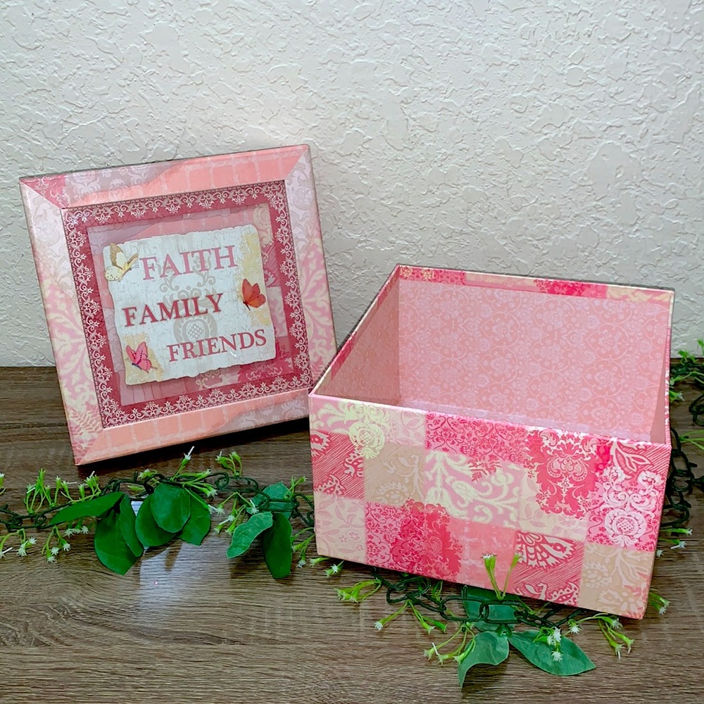 NEW Pink Floral Memory & Storage Box 9 x 9 x 6